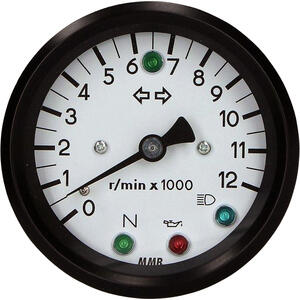 Contagiri elettronico MMB Old Style 12K con spie corpo nero fondo bianco