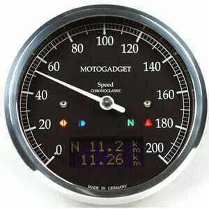 Strumento elettronico multifunzione Motogadget ChronoClassic Speedo 200Km/h Dark ghiera lucida