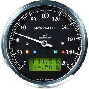 Strumento elettronico multifunzione Motogadget ChronoClassic Speedo 200Km/h nero ghiera lucida
