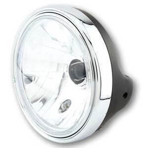 Faro anteriore 7'' Lucas alogeno lente liscia nero opaco ghiera cromo