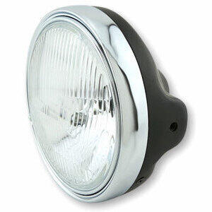 Faro anteriore 7'' Lucas alogeno lente rigata nero opaco ghiera cromo