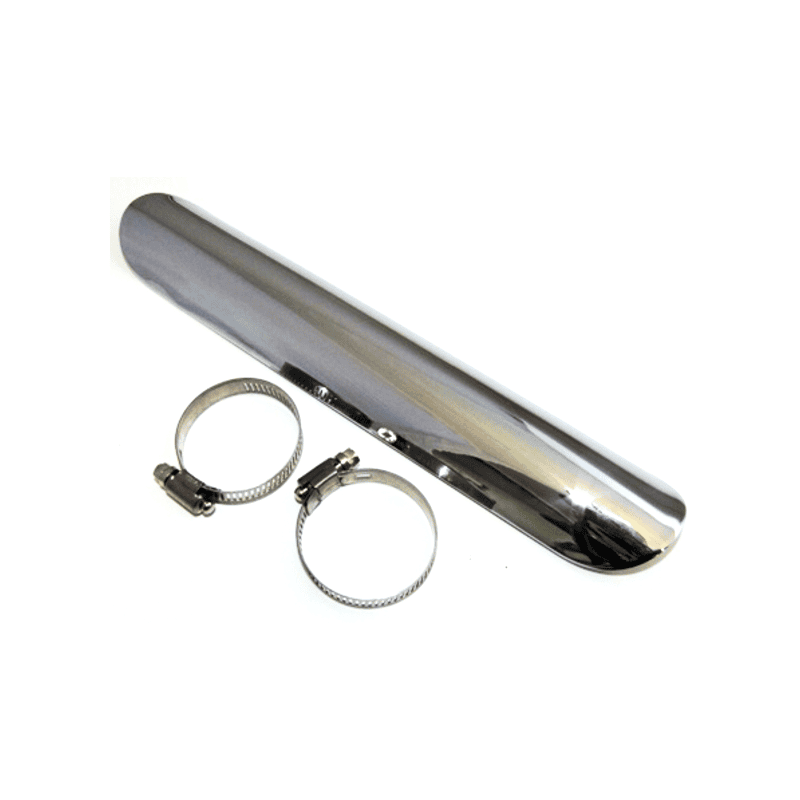 Exhaust pipe heat shield 180x45mm chrome complete