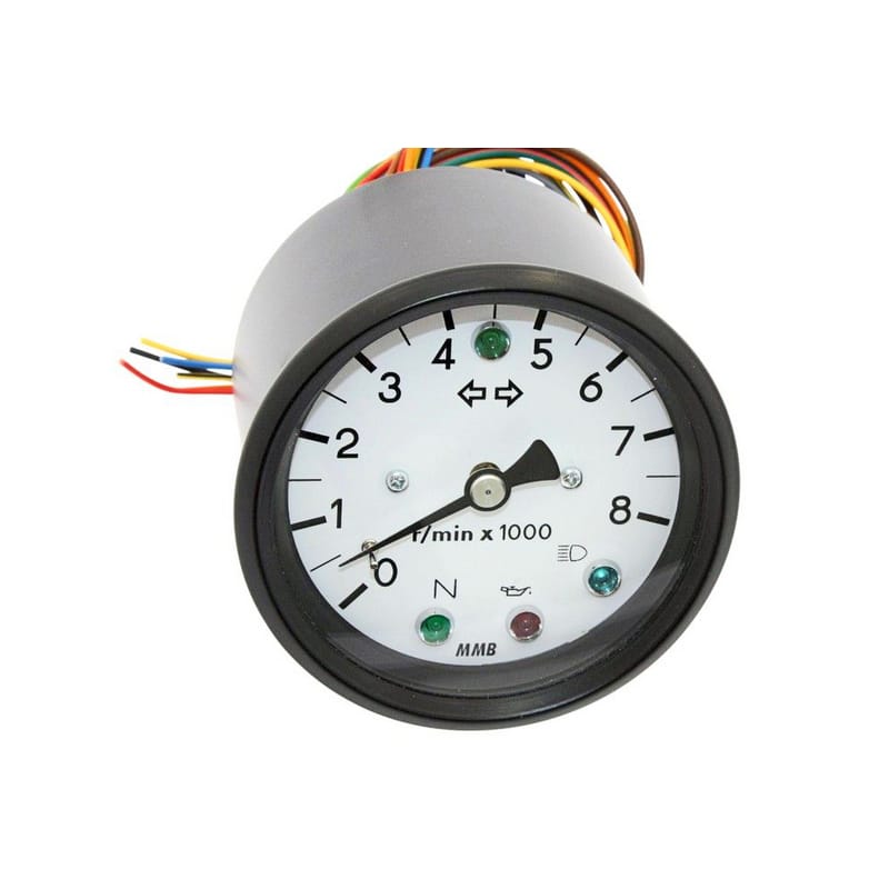 Electronic tachometer MMB Old Style 8K 1:1 control lights body black dial white