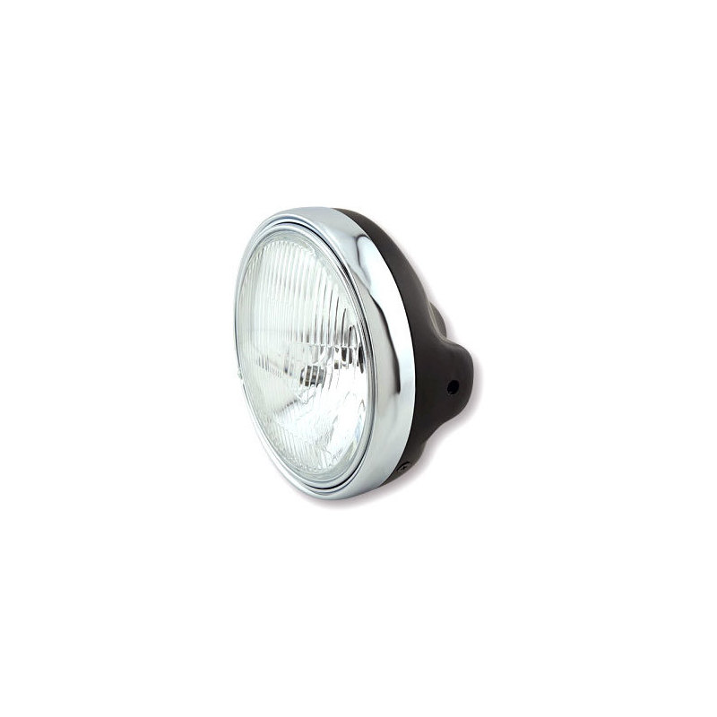 Halogen headlight 7'' Lucas pattern lens black polish rim chrome